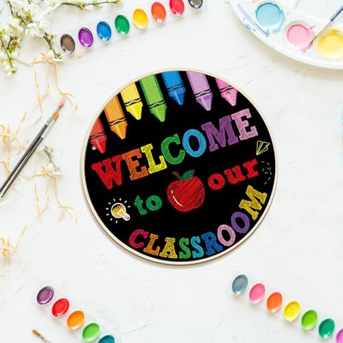 Large Welcome Sign for Classroom Decoration Crafts Hanging to Paint DIY Blank Unfinished Back to School Door Wreath for Front Door Wall Signs Welcome to Our Class Signs for Teacher Supplies