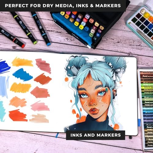 Illo Sketchbook XL 10" x 10" Square Hardcover Sketch Book, 112 Sheets, 112lb/180gsm Heavyweight Paper, Ribbon Marker, Back Pocket, Lays Flat, Minimal Bleed, Vegan, For Artists & Beginners