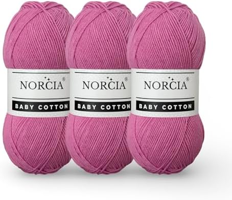 Baby Cotton, 55% Cotton 45% Acrylic Yarn, Fine/Sport (2) for Crochet and Knitting, Soft Amigurumi Yarn, 100 gr (361 yds)