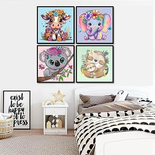 bleihum 4 Pack Paint by Numbers for Kid Ages 4-8 Animals 8x8inch