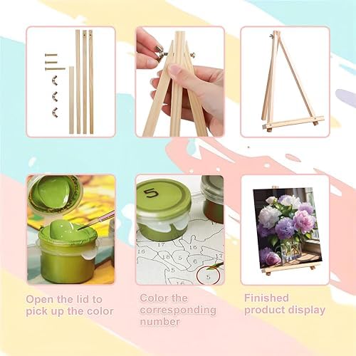 Peony Paint by Numbers for Adults with Framed Canvas - with Wooden Easel