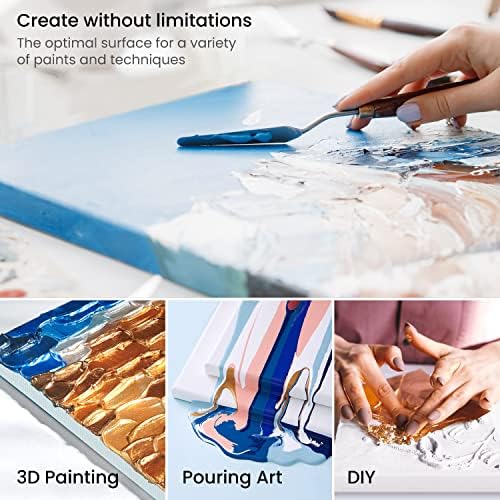 ARTEZA Square Stretched Canvas for Painting, 10 x 10 in, Pack of 8, Pre-Primed White Canvases for Acrylic, Oil, Gouache, Tempera, and Pouring Art | 100% Cotton Surface, 0.6 in Profile, Pinewood Bars, Acrylic Titanium Gesso, For Oil, Acrylic, Gouache an...
