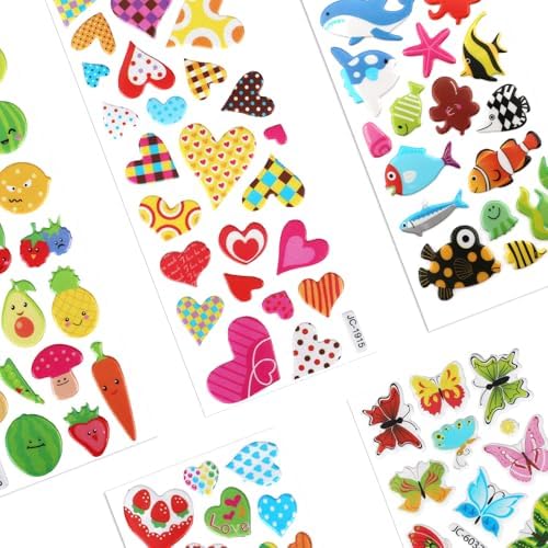 20 Sheets Puffy 3D Stickers for Kids & Toddlers, Variety Adhesive Sticker | Includes Animals Numbers Letters Fruits for Scrapbooking Journal Water Bottle DIY Craft (Girl Style)