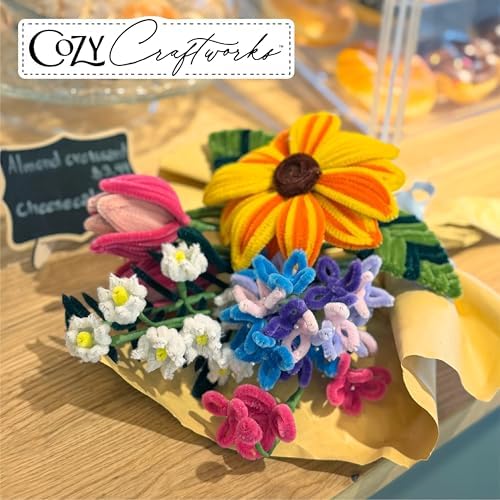 WeVeel Cozy Craftworks Chenille Stem Flower & Succulent Craft Kit for Adults – Create a Wildflower Bouquet and Succulent Box Garden – Relaxing DIY Botanical Arts & Crafts Set