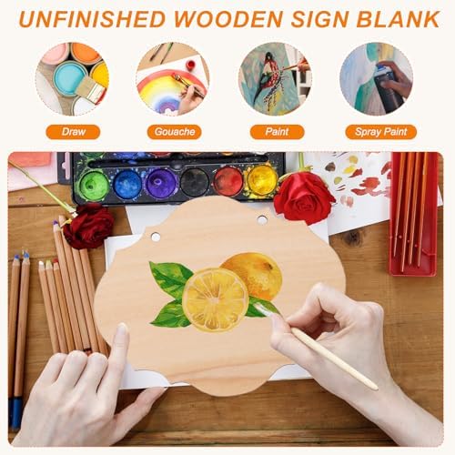 MECCANIXITY Unfinished Hanging Wood Sign Blank with Ropes 6"x5" Unfinished Wood Crafts Boards Wooden Plaques for Crafts DIY Painting Burning Carving Door Wall Decoration, Style 4, Pack of 12