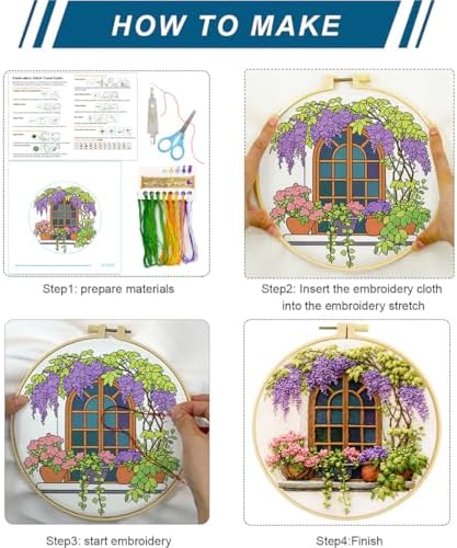 Zhenqing 4 Landscape Scenes Embroidery Kit for Beginners, 4-Pack Circular Designs with 20cm Hoop, Pre-Printed 29x29cm Cotton Fabric & Threads for Home Decor (JC0038)
