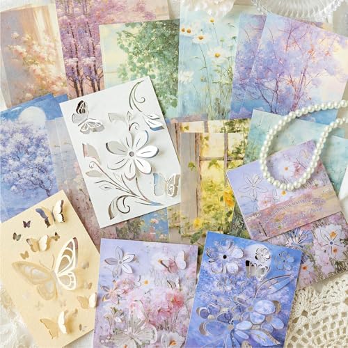 144PCS Vintage Scrapbook Paper Textured Journaling Scrapbooking Supplies Kit Hollow Out Decorative Craft Paper Assorted for Bullet Junk Journals Card Making Craft DIY, Paper Butterflies
