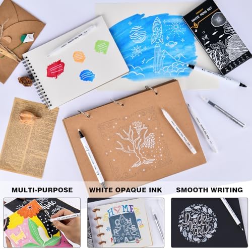 HNIHUY White Ink Pens, White Gel Pens, Brush Tip Acrylic Markers