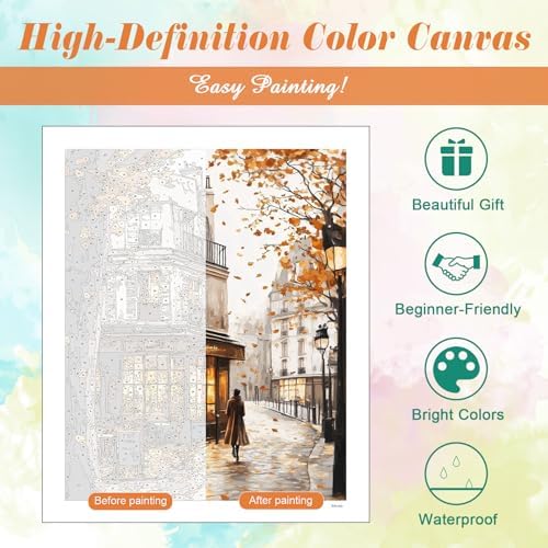 Kalonyth Autumn Paint by Numbers Kit for Adults, 16x20 inch, No Framed