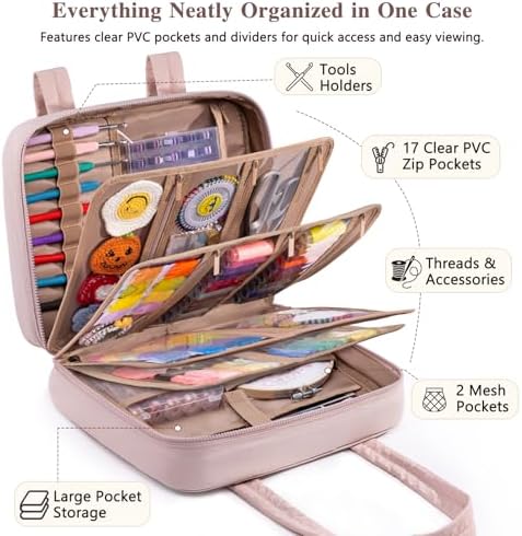 AMOIGEE Sewing Bag Organizer with 17 Clear Pockets and Tool Holders