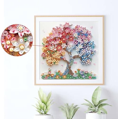 AiYuanzsh Special Shape Diamond Art Kits for Adults, Blossom Tree 5D Crystal Diamond Art Rhinestone Canvas DIY Wall Décor, Sparkling Floral Diamond Painting for Beginners, 11.8 x 11.8 inch