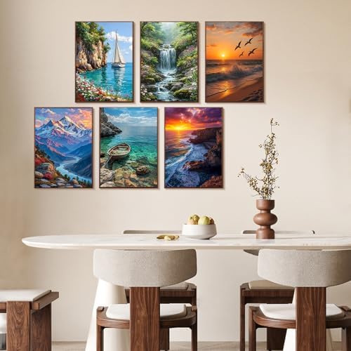 6 Pack Paint by Numbers Kit for Adults Beginner Landscape, 10x14 Inch | Beach DIY Acrylic Painting, Without Frame Canvas, Stress Relief Craft Kits, For Home Wall Decor Gift