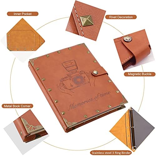 ZEEYUAN Leather Scrapbook DIY Photo Album 60 Pages Vintage Scrap Book Memory Photo Album 8.5x11 inch, Family Travelling Scrapbook Scrapbooking Kits for Couples Anniversary Birthday Gift