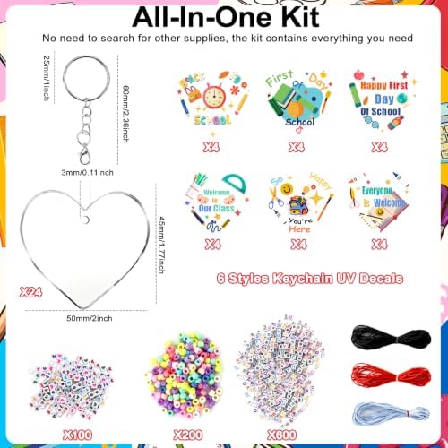 24 Set Back to School Crafts Kits, First Day of School Keychain Making Kit