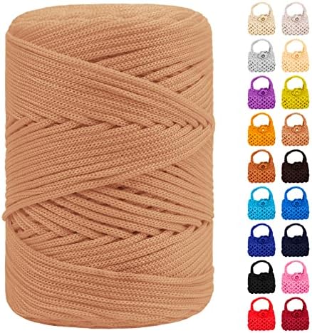 Polyester Macrame Cord 3mm x 185yards, Braided Macrame Cord Polypropylene Silk Cord, Crochet Bag Polyester Yarn for Crocheting, Bag, Wall Hangings, Rug, DIY Crafts (Light Khaki)