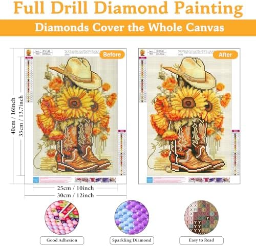 Diamond Art Kits for Adults & Beginners, Cowboy Boot Diamond Painting Kit