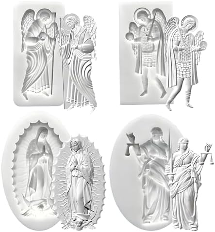 Angel Relief Silicone Molds, Ancient Greece Goddess Fondant Molds, Virgin Mary Goddess of Justice Shaped Chocolate Baking Molds for Cake Biscuit Soap Sugar Dessert Decoration Resin Clay Set of 4