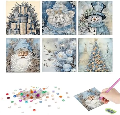 LSQFS Diamond Art Kits for Adults, 6Pcs Xmas Diamond Cards with Envelopes