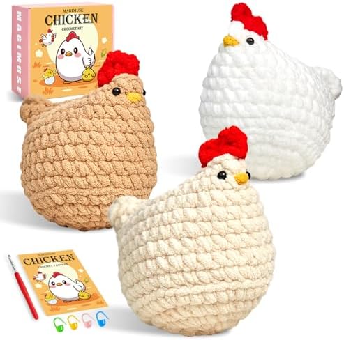MAGIMUSE Crochet Kit for Beginners, 3 Pcs Chicken Crochet Craft Kit