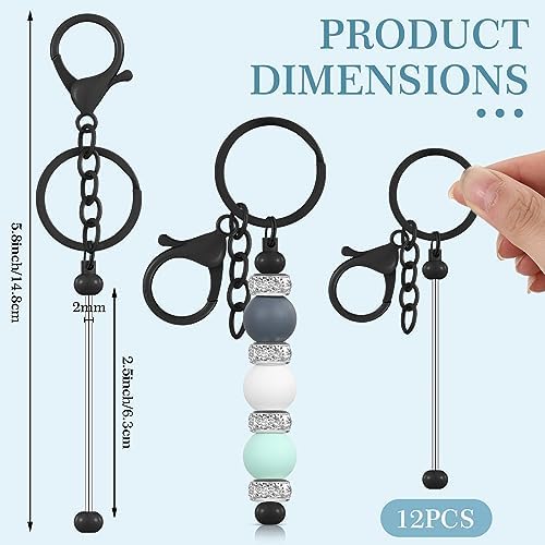 Tondiamo 12 Pcs Beadable Keychains Bars Bulk Blank Beaded Metal Keychain for Craft DIY Gift