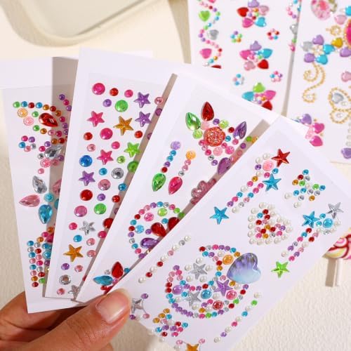 Gem Stickers for Crafting, Face, Eye, and Body Makeup, DIY Decoration, Kids' Rewards (Gem Stickers G (8 Sheets))