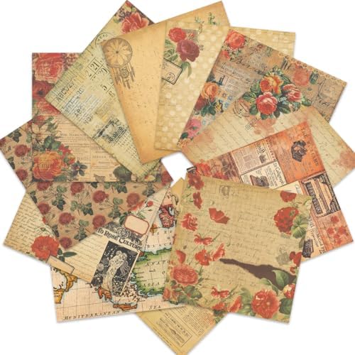 Vintage Scrapbook Paper 12 ×12 - 24Sheets Double-Sided Valentine's Day Rose Patterned Paper Junk Journaling Scrapbooking CardStock Papers Pad for Cardmaking DIY Origami Craft Papers.