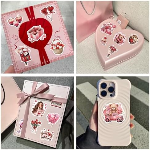 200 Pcs Valentines Day Heart Stickers for Journals Cards Gift Wrapping Scrapbooks DIY Crafts, Heart Stickers,Pink Red Love Theme Premium Craft Supplies