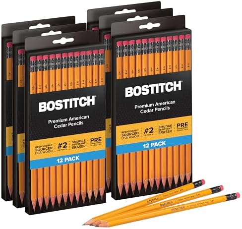 Bostitch Office Premium #2 Pencils, American Cedar Wood, Pre-Sharpened, HB Graphite, 72-Pack