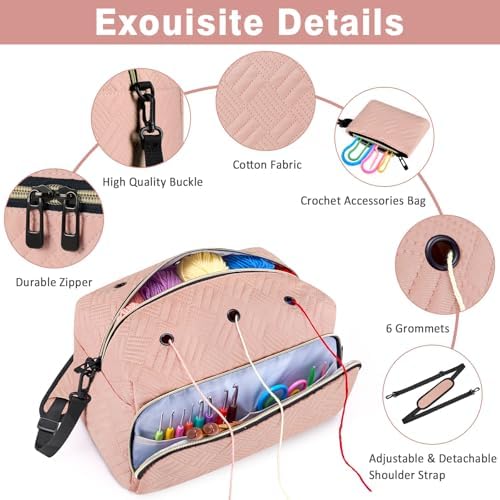 IBFUN Crochet Yarn Knitting Bag Organizer for Knit Accessories Hooks