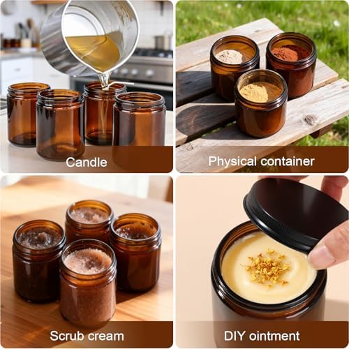 GIVAMEIHF 8oz Amber Glass Jars with Lids 15 Pack - Empty Candle Jars for making candles,Cosmetic Jar,Amber Cntainers with Lids for Lotions,Creams,Spices