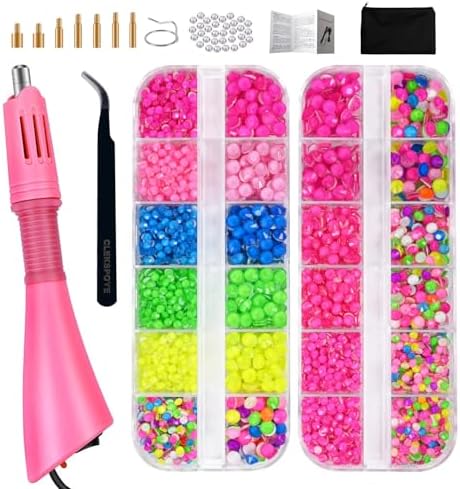 CLEKSPOYE Hotfix Rhinestones Bedazzling Kit,Iron-on Hot Fix Applicator Setter Tool with Rhinestones,Hot Fixed Wand for Clothes Clothing Fabric Crafts,Neon Set 1