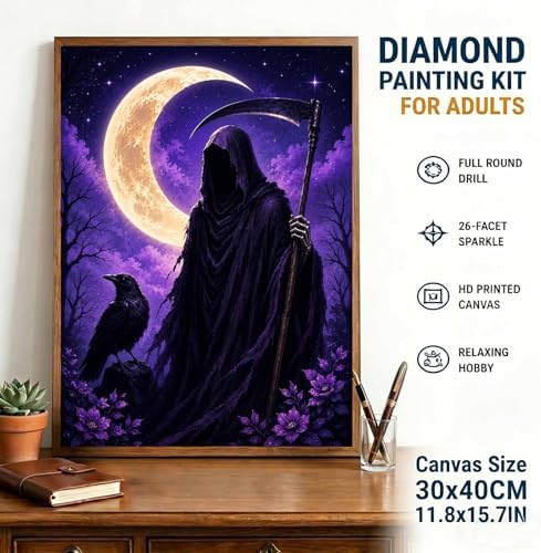 TOPCLTV Grim Reaper Diamond Art Kits for Adults, Halloween Diamond Painting