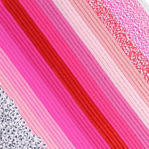 JMUQ Pink Clay Beads Bracelet Making Kit, 50 Strands 19260pcs Preppy Polymer Clay Heishi Beads and Letter Beads for Friendship Bracelet Jewelry Making, Arts and Crafts Gifts for Adults