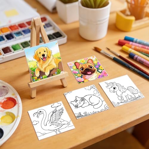 Animal 12 Packs Pre Drawn Canvas to Paint, Pre Printed Canvas for Painting, Pre Stretched Canvas Outline Painting Boards for Beginners, Students, Party Favors