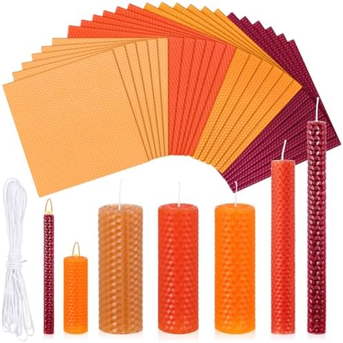 Yuntau 24 Pcs Beeswax Candle Making Kit, 8 x 8 Inches, Fall Color