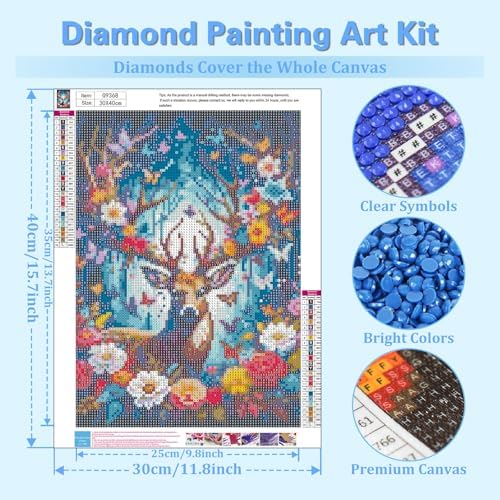 Reivworl Deer Diamond Art Kits for Adults Beginner 12×16 inch