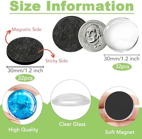 65pcs 1.2 Inch DIY Fridge Glass Magnets Craft Set Include 1.2“ Paper Punch,Craft Magnet with Adhesive Backing and Clear Glass Cabochons for Refrigerator (32 Sets,1.2 in/30mm, Round)