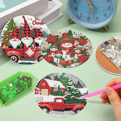 Christmas Diamond Art Coasters Kit, 8 Pieces Diamond Painting Coasters Kit