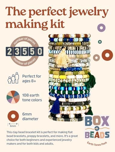 Box-O-Beads Earth Tones Clay Beads Bracelet Making Kit – 23,550 Pieces Jewelry Making Kit with 108 Colors – Friendship Bracelet Set for DIY Crafts, Girls, Teens & Jewelry Making Projects