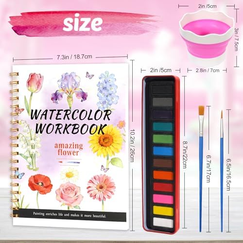Watercolor Workbook for Adult Beginner, Flower Water Coloring Book