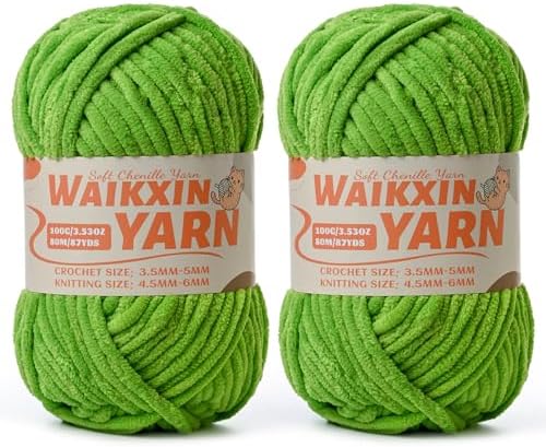 （2 Lime Green） 2 Pack Super Soft Fuzzy Chenille Chunky Yarn for Crocheting, 200g (175yds) Fluffy Velvet Yarn for Hand Knitting Baby Blankets Weaving Craft
