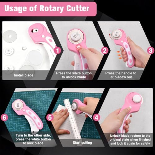 SPEEDWOX Rotary Cutter and Mat Set, 9x12 Inch Self-Healing Cutting Mat 45mm Pink Fabric Cutter Wheel Set with 2 Pcs Blades Rotary Cutting Pad with Blade Storage Case for Crafts Fabric Quilting Hobby