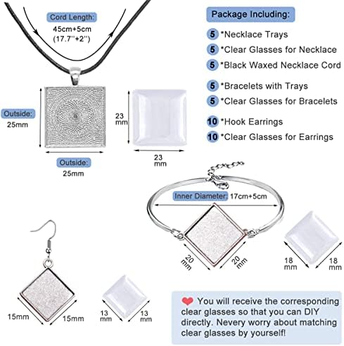 J6QIHANG Pendant Trays Kit with Cabochon Glass