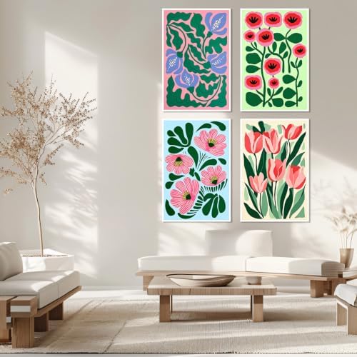 4 Pack Framed Flowers Paint by Numbers Kits for Adults with Easel (8x12in)