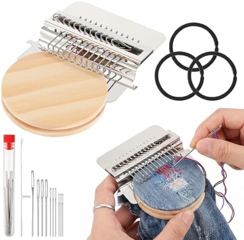 cobee 14 Hooks Knit Patch kit for Beginners, Mini Darning Loom Mini Portable Patch Knitpatch Patchwork Weaving Tool Set for Quickly Sewing Repair Knitting Kit for Jeans Socks Socks Clothes