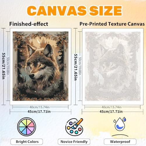 CRZMODE Wolf Paint by Numbers Kit for Adults, Wolf Paint by Numbers for Adults, Acrylic Painting Crafts for Home Decor Gift (16x20inch)