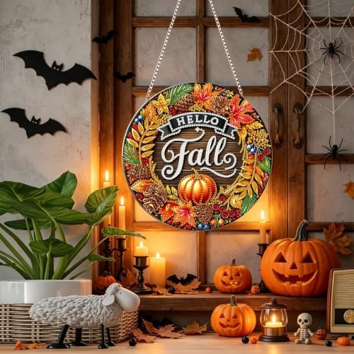 Tabszca Hello Fall Hanging Diamond Art Kits for Adults, Pendant Suncatcher