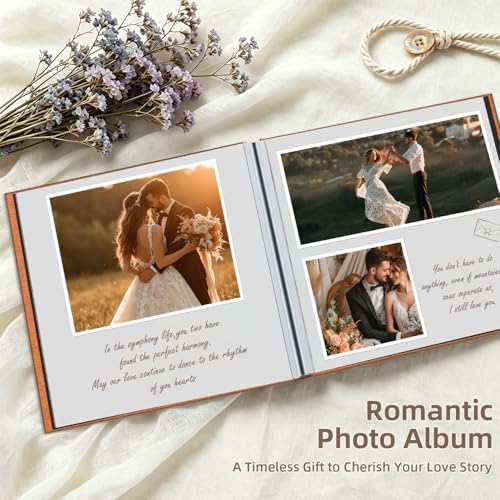 Popotop Photo Album Self Adhesive with Picture Display Window,60 Pages DIY Scrapbooking Supplies Kit for 4x6 8x10 Picture,Linen Cover Memory Book for Baby Wedding, with Scraper and Metallic Pen