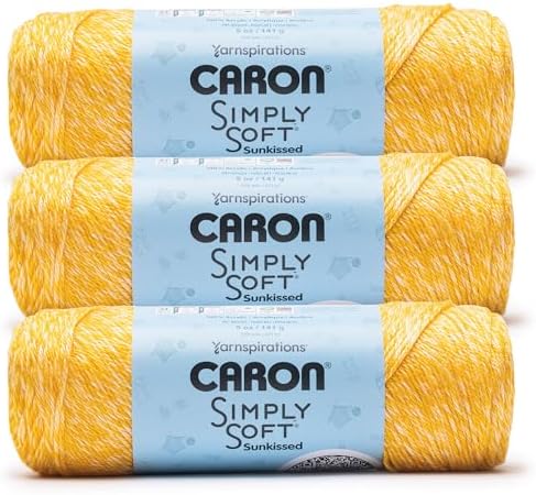 Caron Simply Soft Sunkissed Yarn for Crocheting, Pineapple Tonal, 3-Pack
