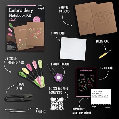 Unwynd Embroidery Kit Floral for Adults and Beginners, Cross stitch Crafts